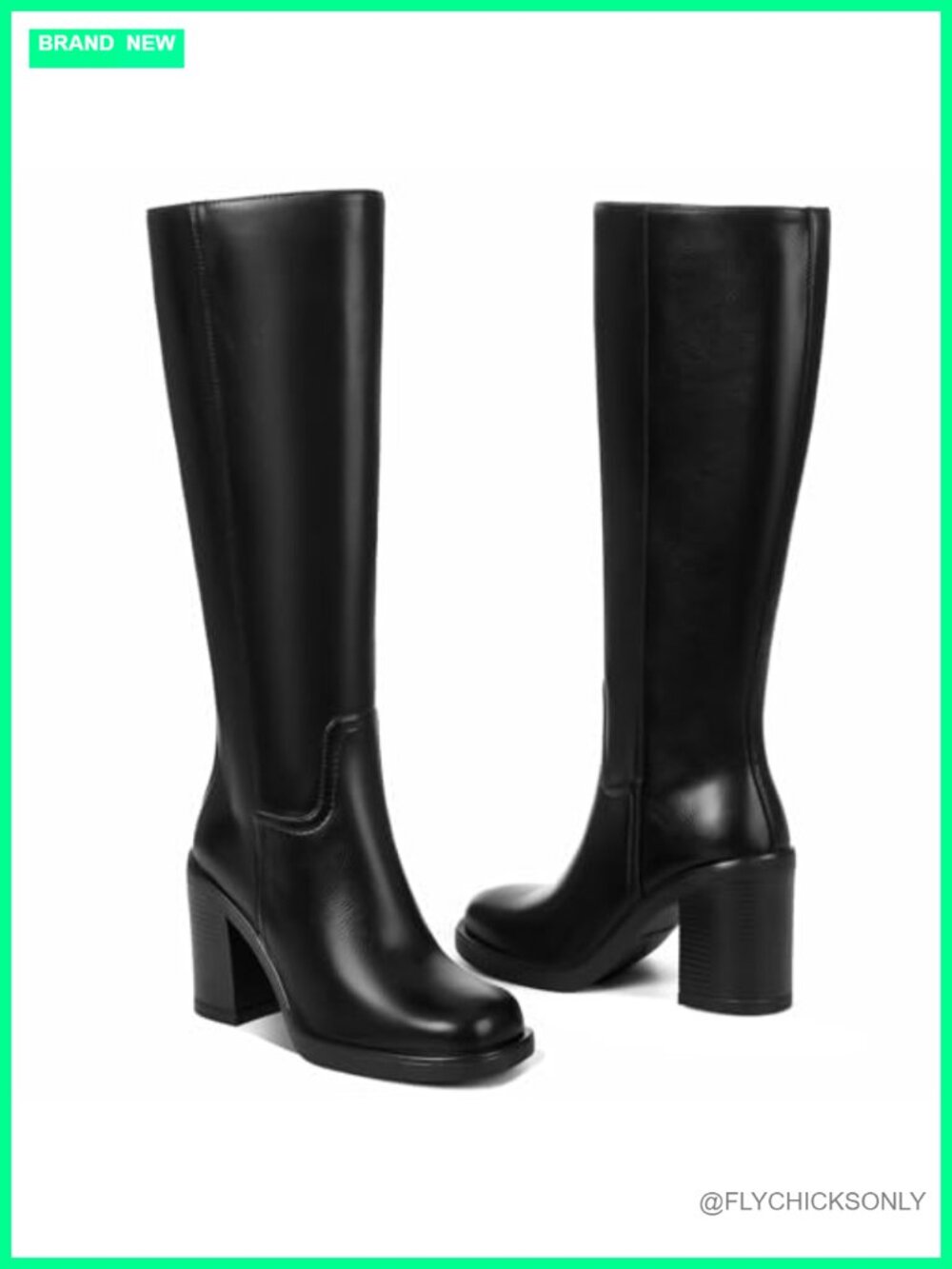 Women's Knee High Boots 3.54" Chunky Block Heel Square Toe Faux Leather